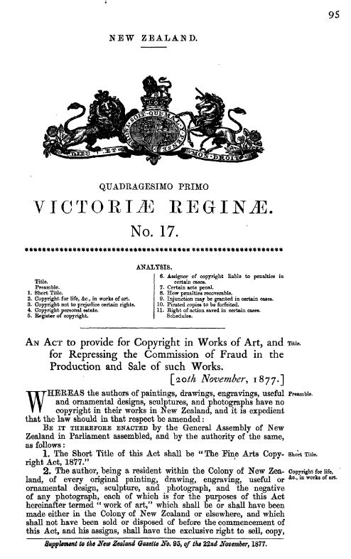 Page 1 of the Fine Arts Copyright Act 1877