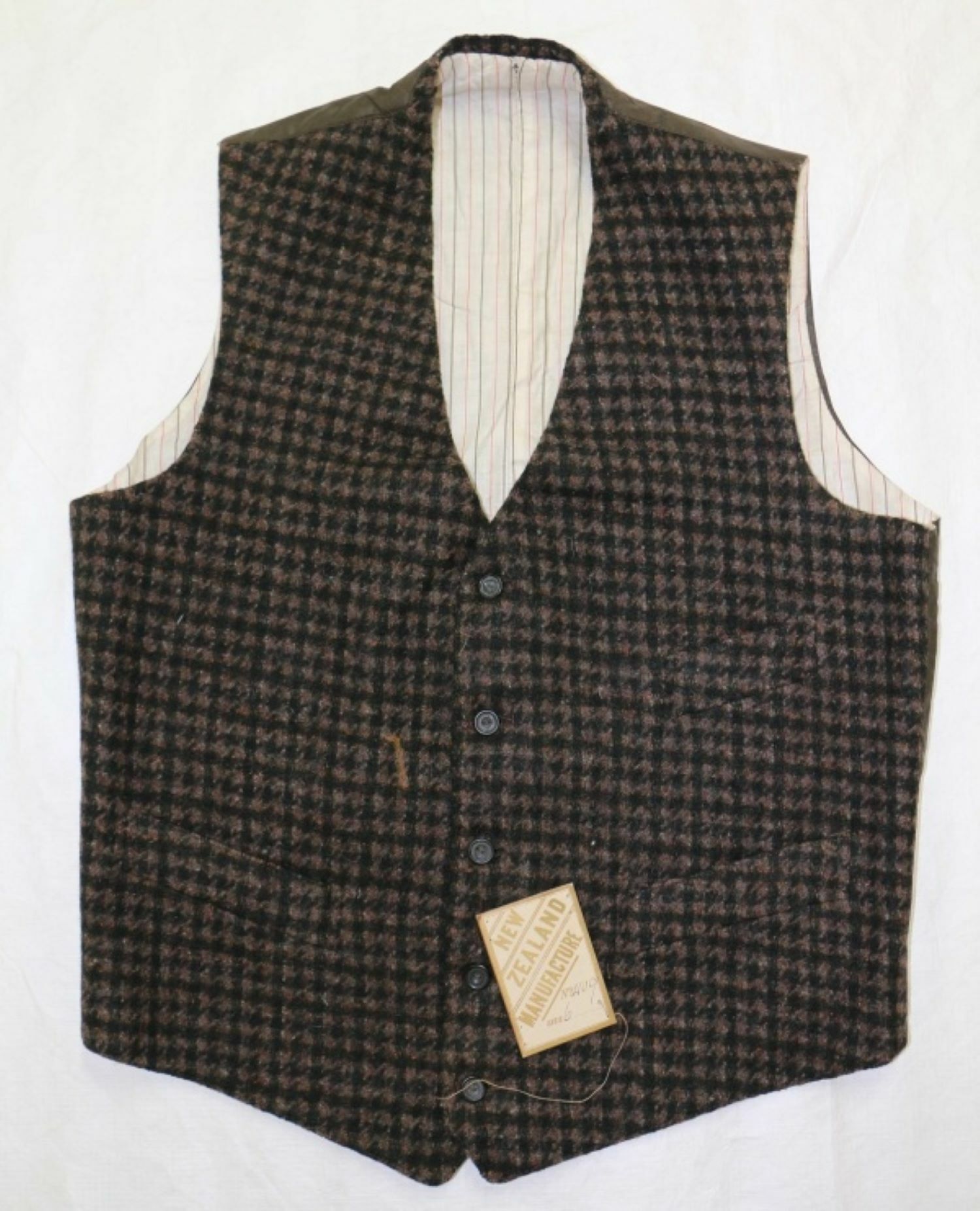 Waistcoat, part of a three piece suit recovered from the Antipodes Island castaway depot. Canterbury Museum 1948.46.3