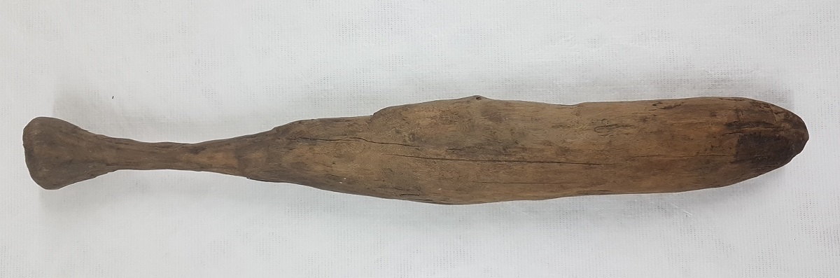 Wooden patu aruhe found in the bed of the Ashburton River. Canterbury Museum 19XX.1.163