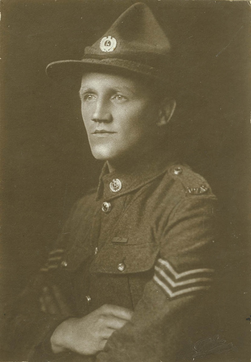 Henry Nicholas wearing the regimental collar and cap badges of the 12th Regiment. The photograph was taken in England after he was promoted to Sergeant in June 1918. Canterbury Museum 2007.101.5. No known copyright restrictions