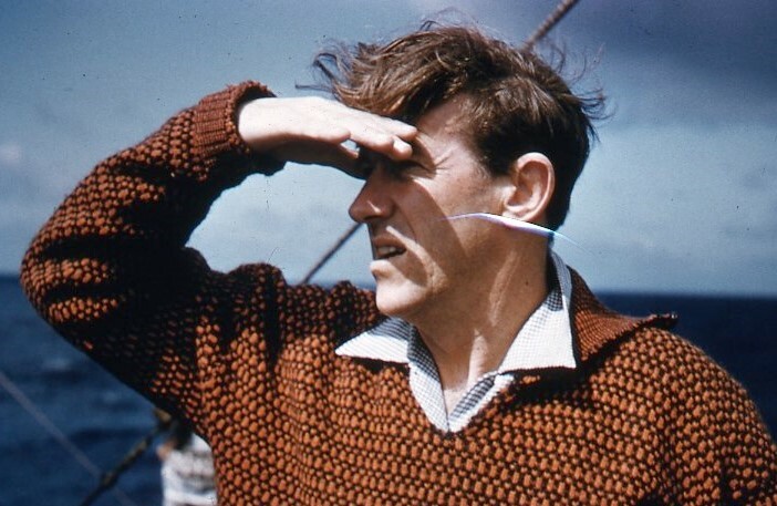 Sir Edmund Hillary heading to the ice on the HMNZS Endeavour during the Commonwealth Trans-Antarctic Expedition. Canterbury Museum 2015.113.1035