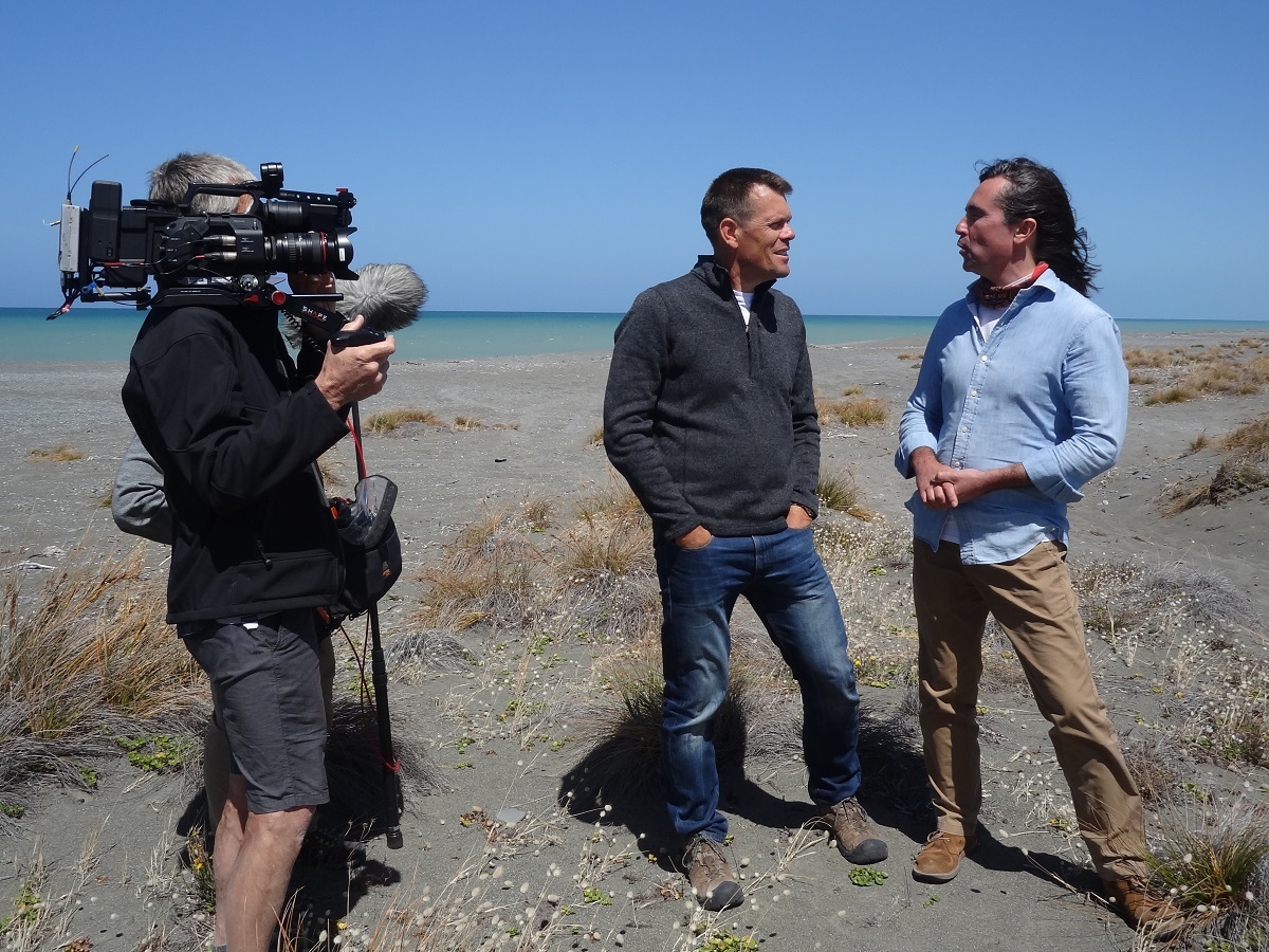 Filming for Coast New Zealand with Cor and presenter Neil Oliver.