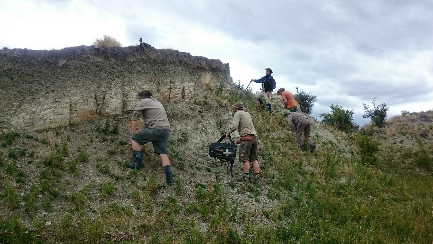 The team assessing the job at the site where fossil remains of crocodiles have been found. Image: Vanesa De Pietri