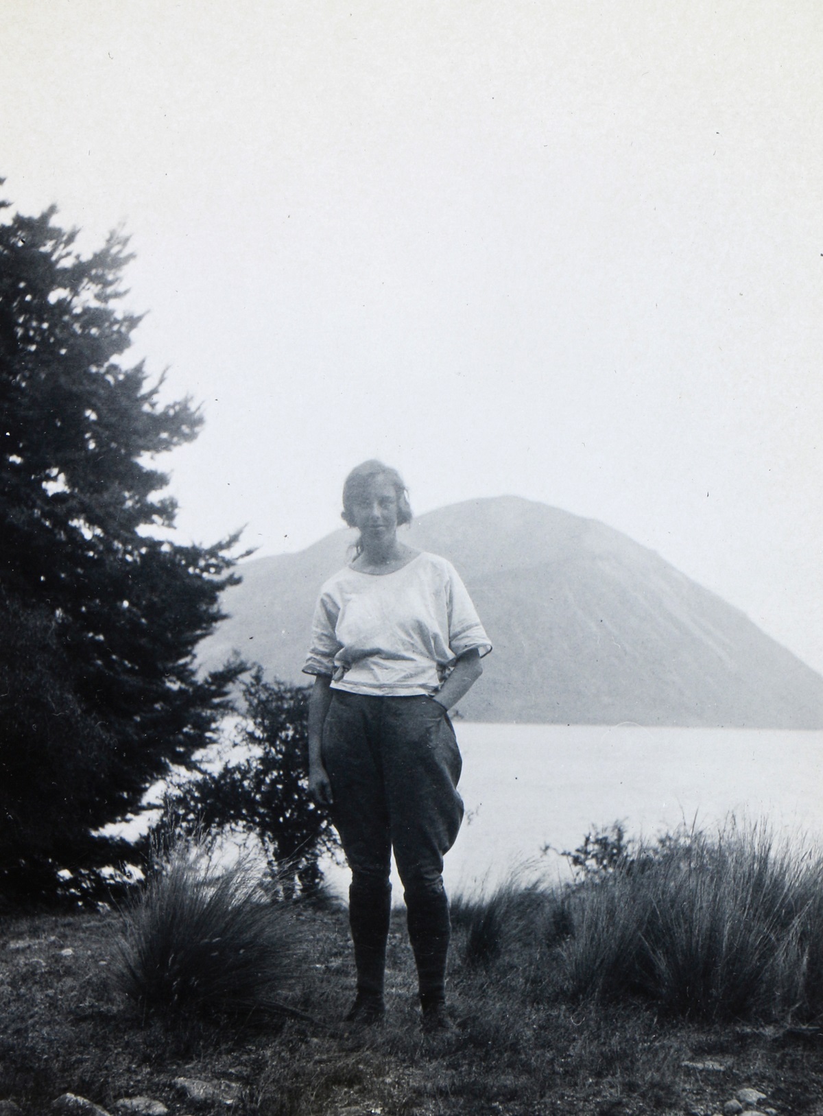 This photo of Alison McLeod was taken by Lake Ohau, Canterbury, around 1925. Canterbury Museum. No known copyright restrictions