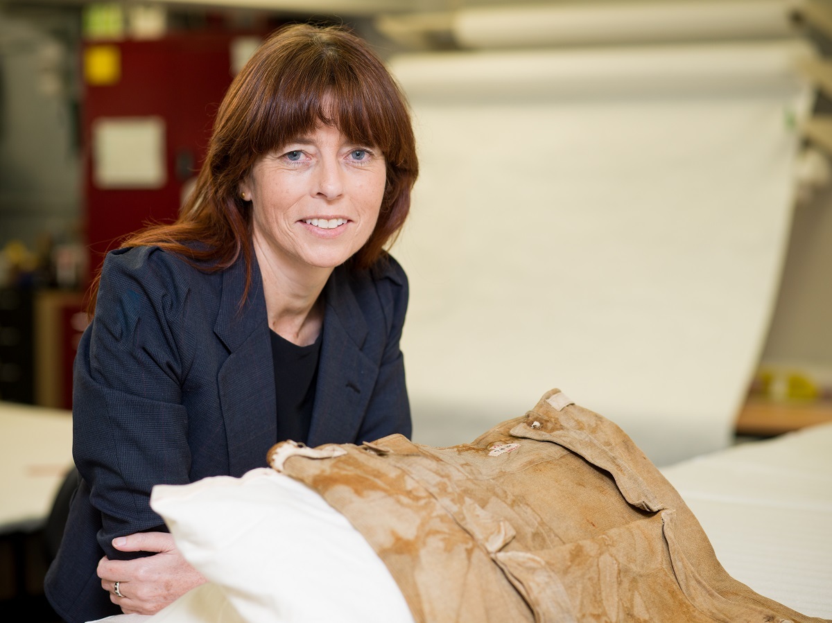 Breaking the Ice curator Kerry McCarthy with Victor Campbell's long johns.