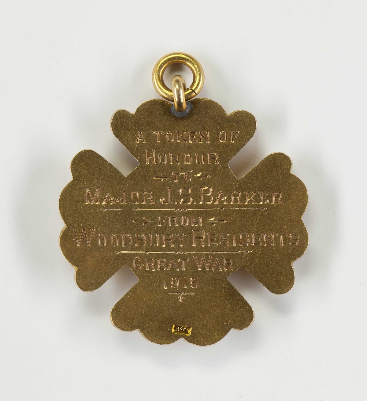 Medallion presented to Major John Barker from the residents of Woodbury after his return in 1919