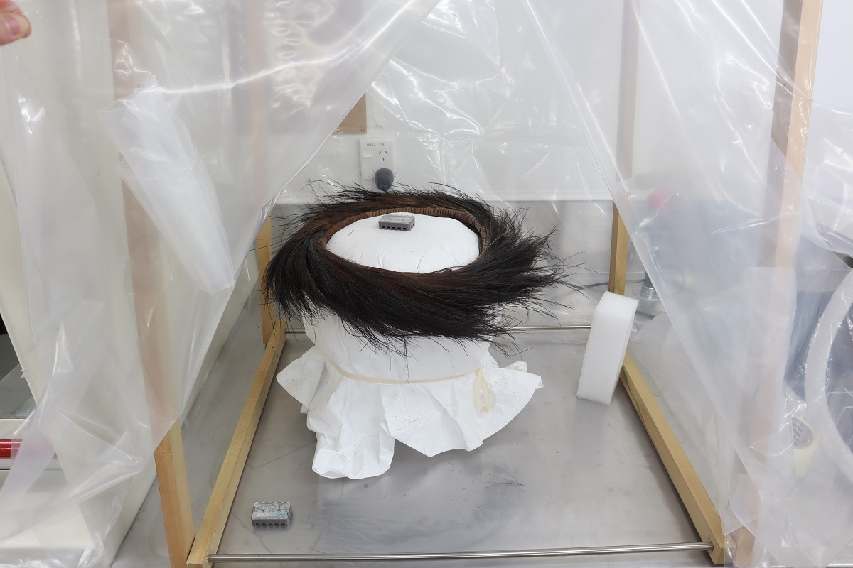 We built a humidity chamber for the headdress.