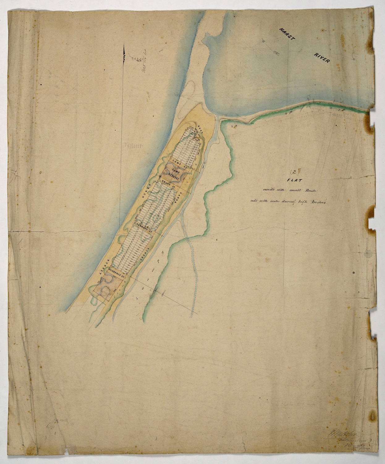 William Cooper’s 1867 survey plan of the township at Haast Beach. Archives New Zealand  R18283311