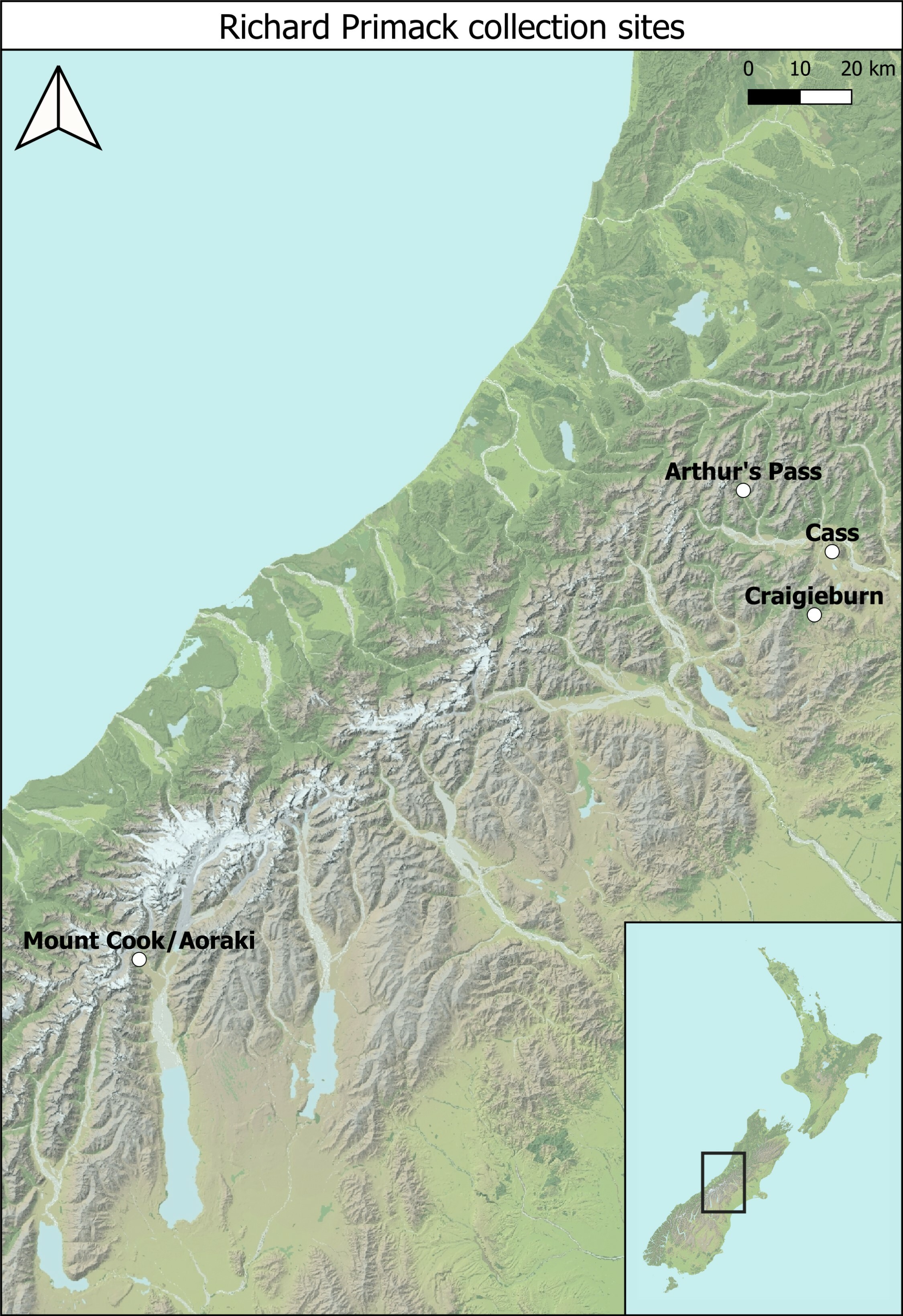 Map of the field collection sites sampled by Primack