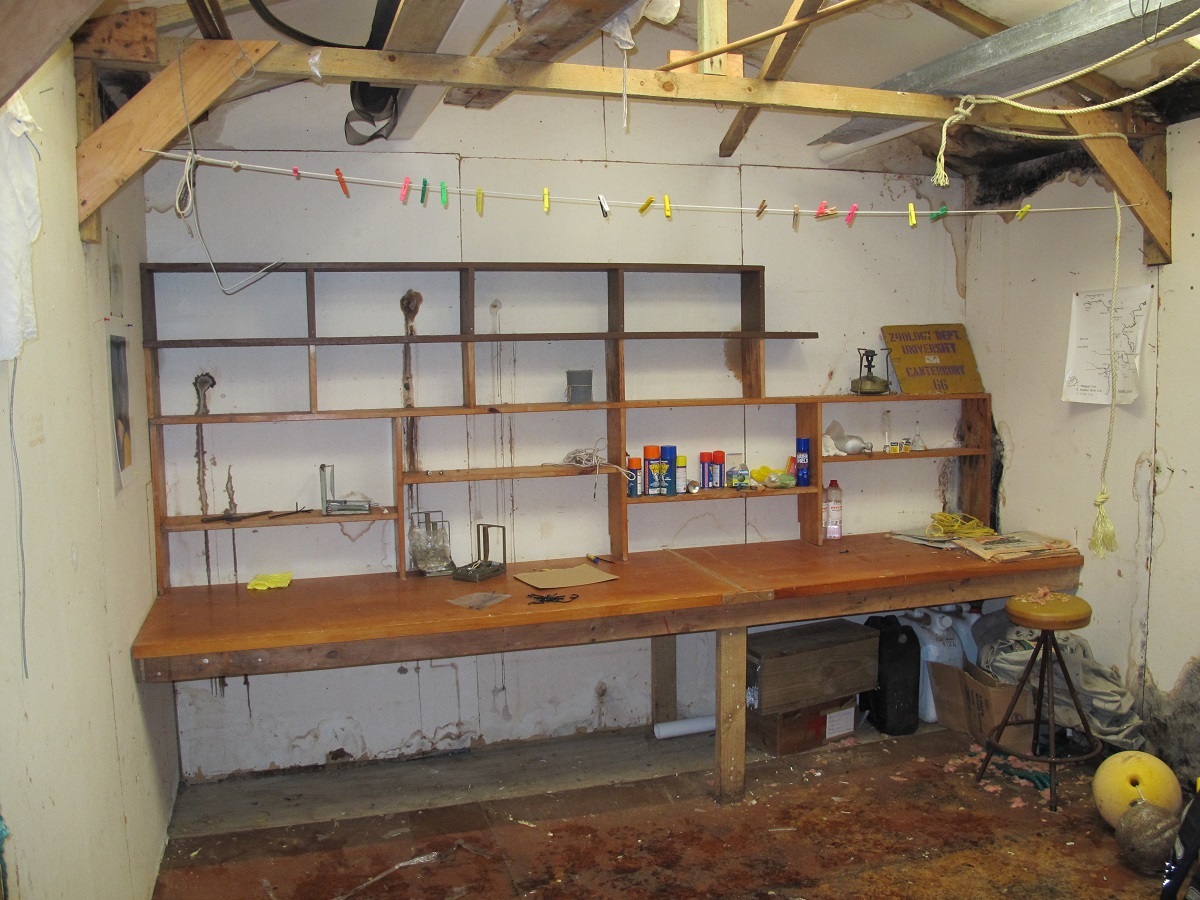 Interior of hut used as a lab by Canterbury Museum researchers some years ago
