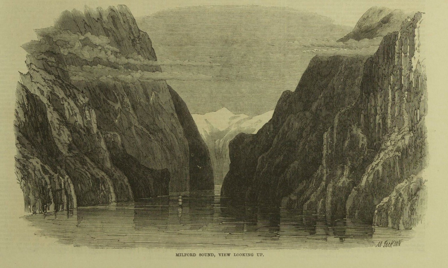 One of the three engravings of Cooper’s views of Milford Sound which appeared in The Illustrated London News, 2 January 1869.