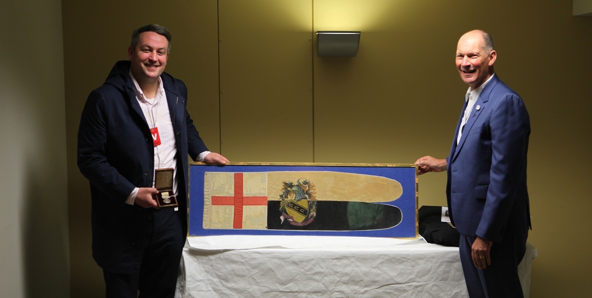 Max Forbes visited to see a sledging pennant used by his great-grandfather Hartley Ferrar, geologist on Scott's Discovery expedition. He is pictured here with Museum Director Anthony Wright.