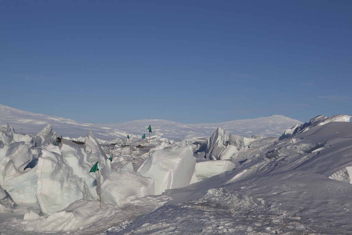 Pressure ridges in front of Scott Base. Image: Guy Frederick, all rights reserved