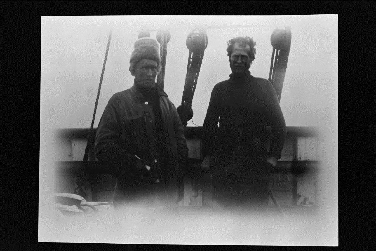Douglas Mawson (right) on Nimrod expedition after returning from the South Magnetic Pole in 1909. Fellow expedition member David Edgeworth is at left. Image courtesy of the South Australian Museum