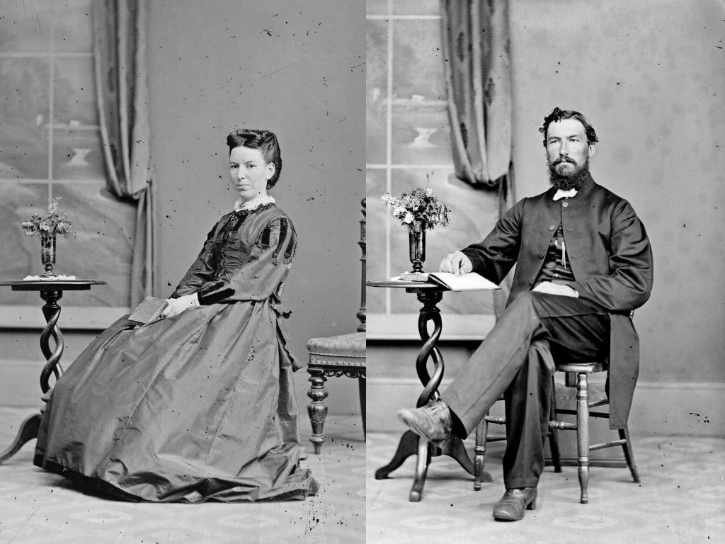 Photographs of Rev James McWilliam and a woman who is almost certainly Emily, both taken at the studio of William James Harding in Whanganui. Alexander Turnbull Library, ¼-005479-G and ¼-004513-G