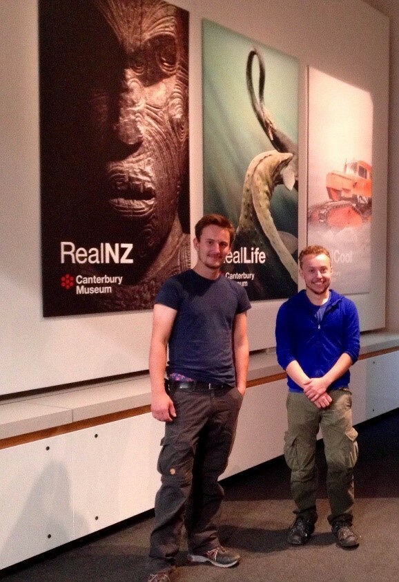 German tourist Lewin Knievel (left) was the 650,000th visitor through the door of the Museum late yesterday afternoon. He has been in New Zealand since March travelling with Robin Roeder (right).