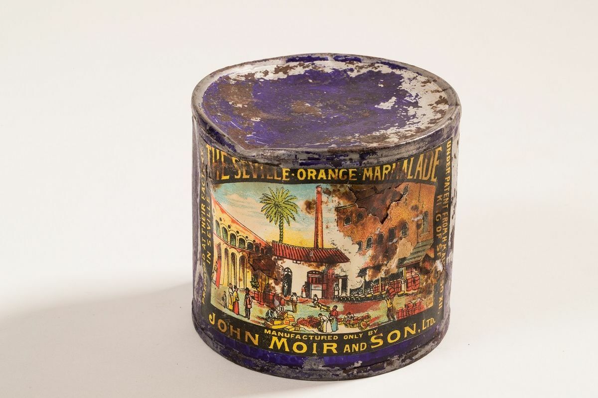 A tin of marmalade from Carsten Borchgrevink's Southern Cross Expedition (1898–1900). Antarctic Heritage Trust 11734.1
