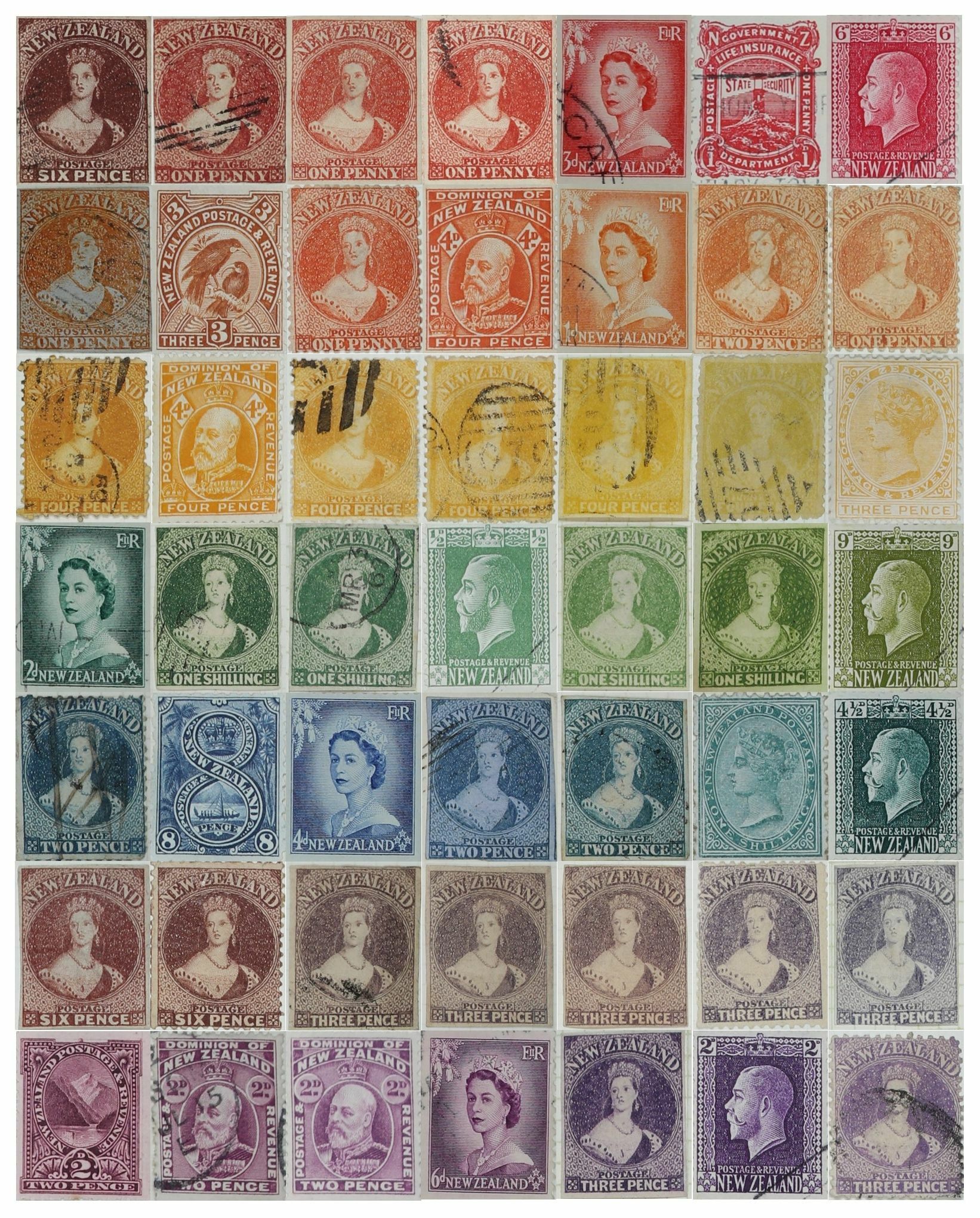 This selection of the stamps from the Robert Heaton Rhodes collection shows the range of colours used on stamps.