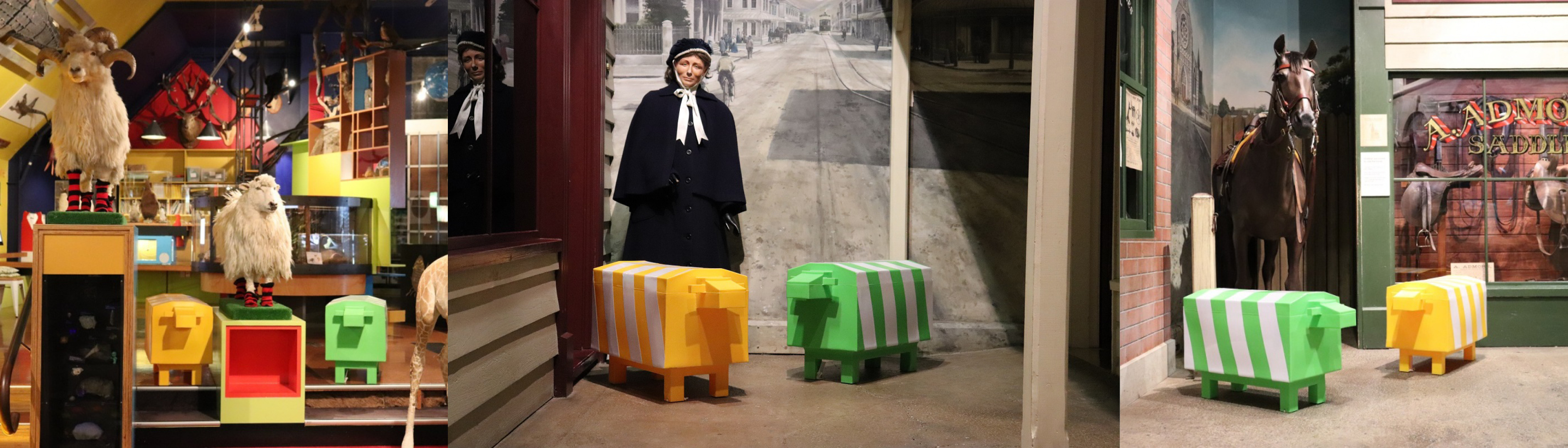 The street sheep take a tour of the Museum. Note that the sheep are not on display at the Museum at this time.