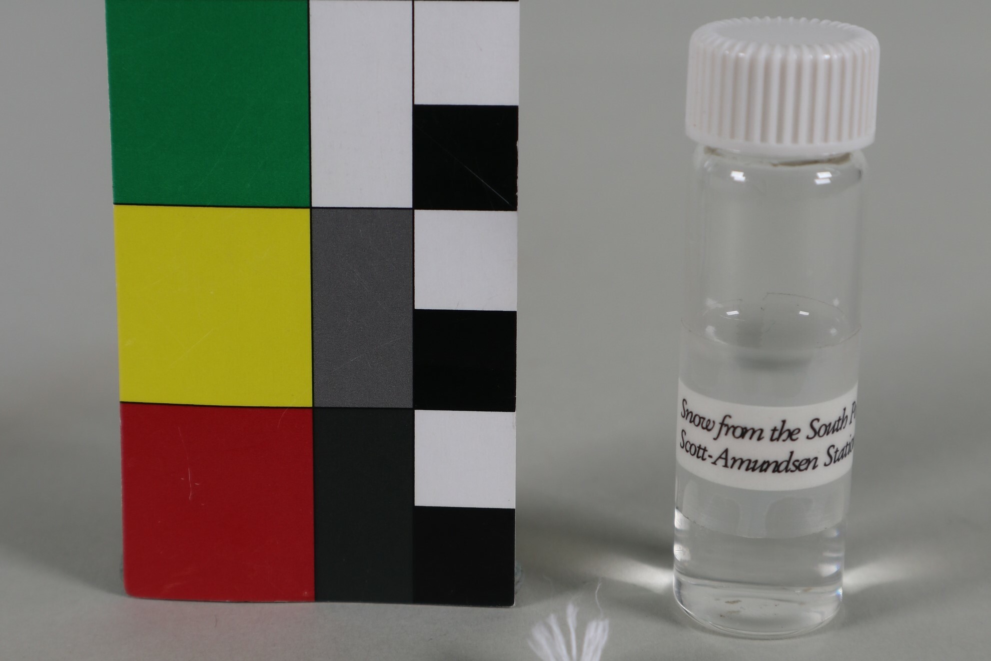 Vial of 'snow' from the South Pole. Cantebury Museum UD2019.5.292